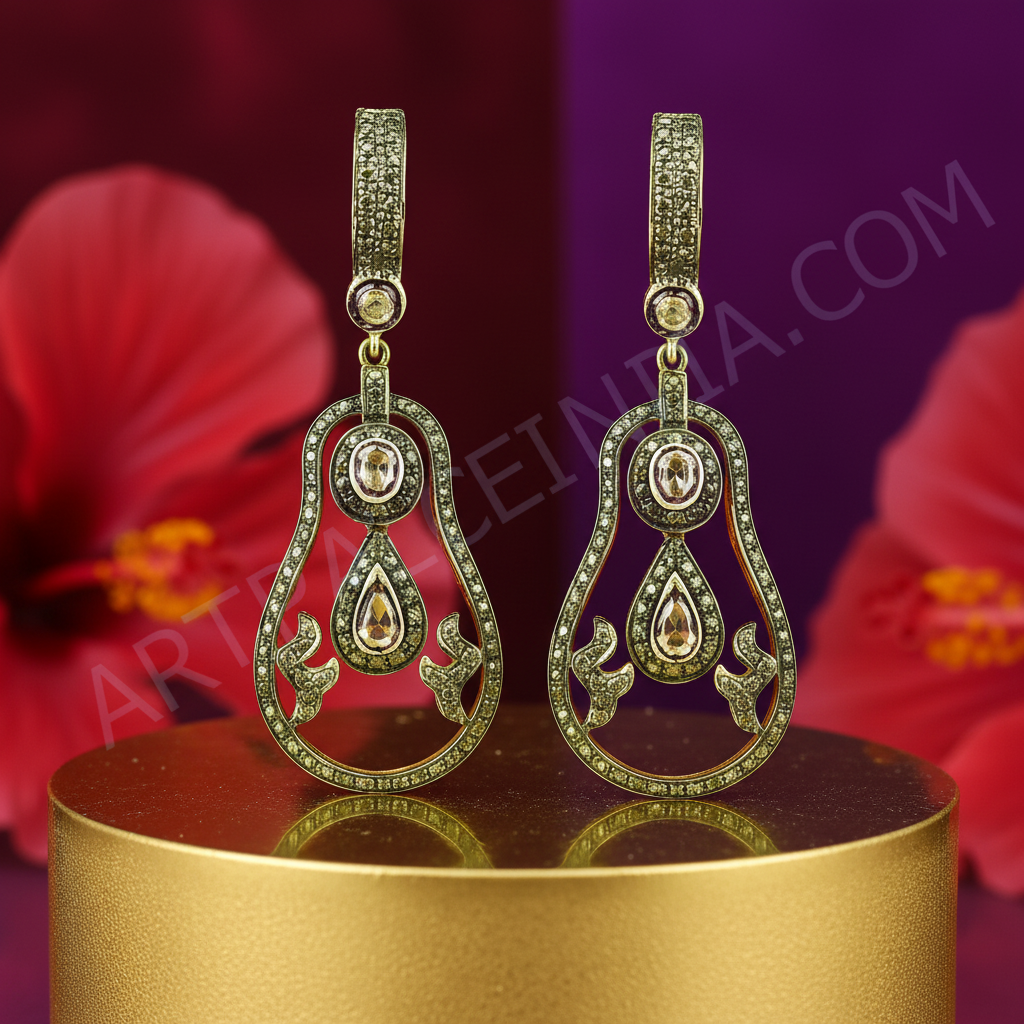 Gold plating teardrop earrings with diamonds for women | fine jewelry