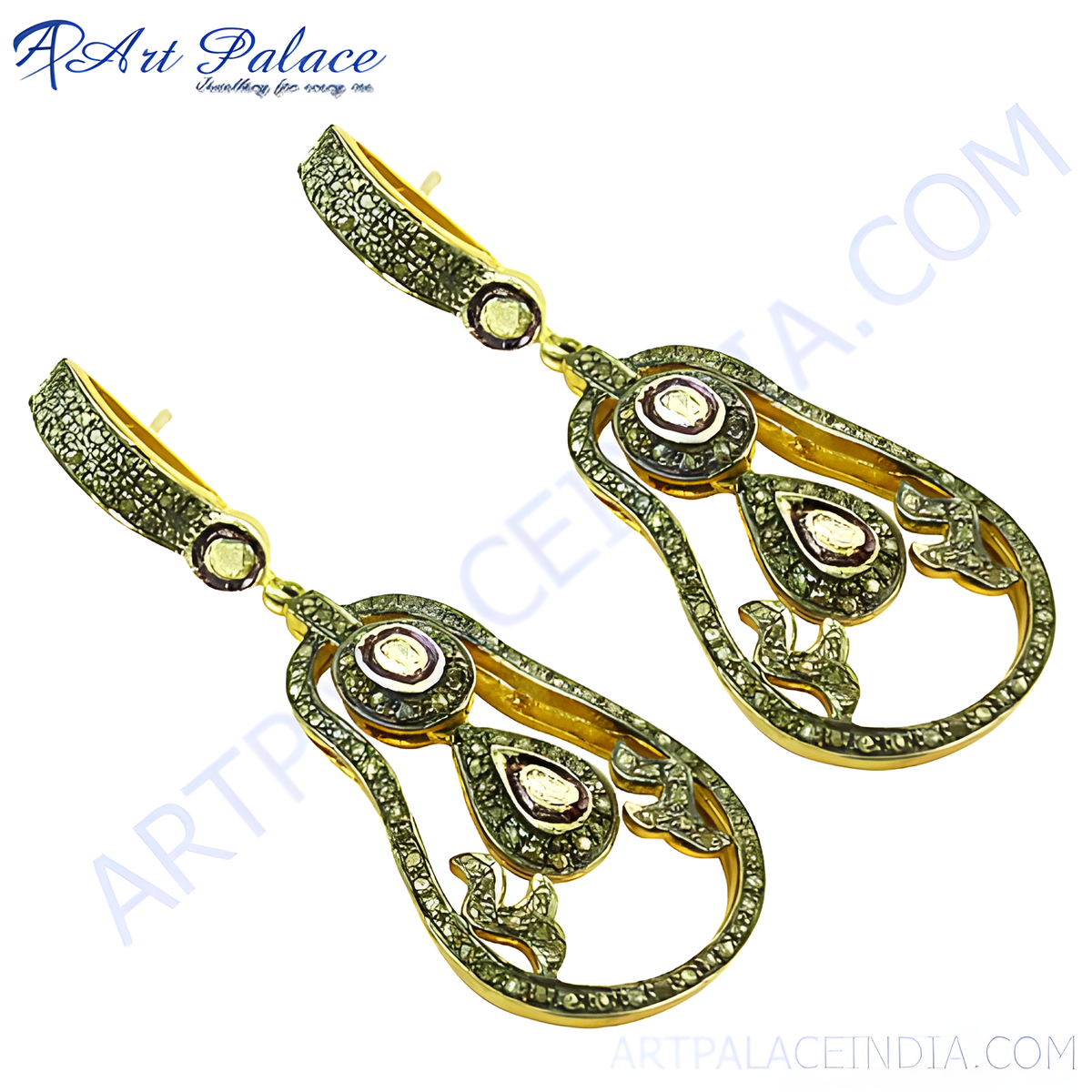 Gold plating teardrop earrings featuring sparkling diamonds, perfect for a touch of elegance