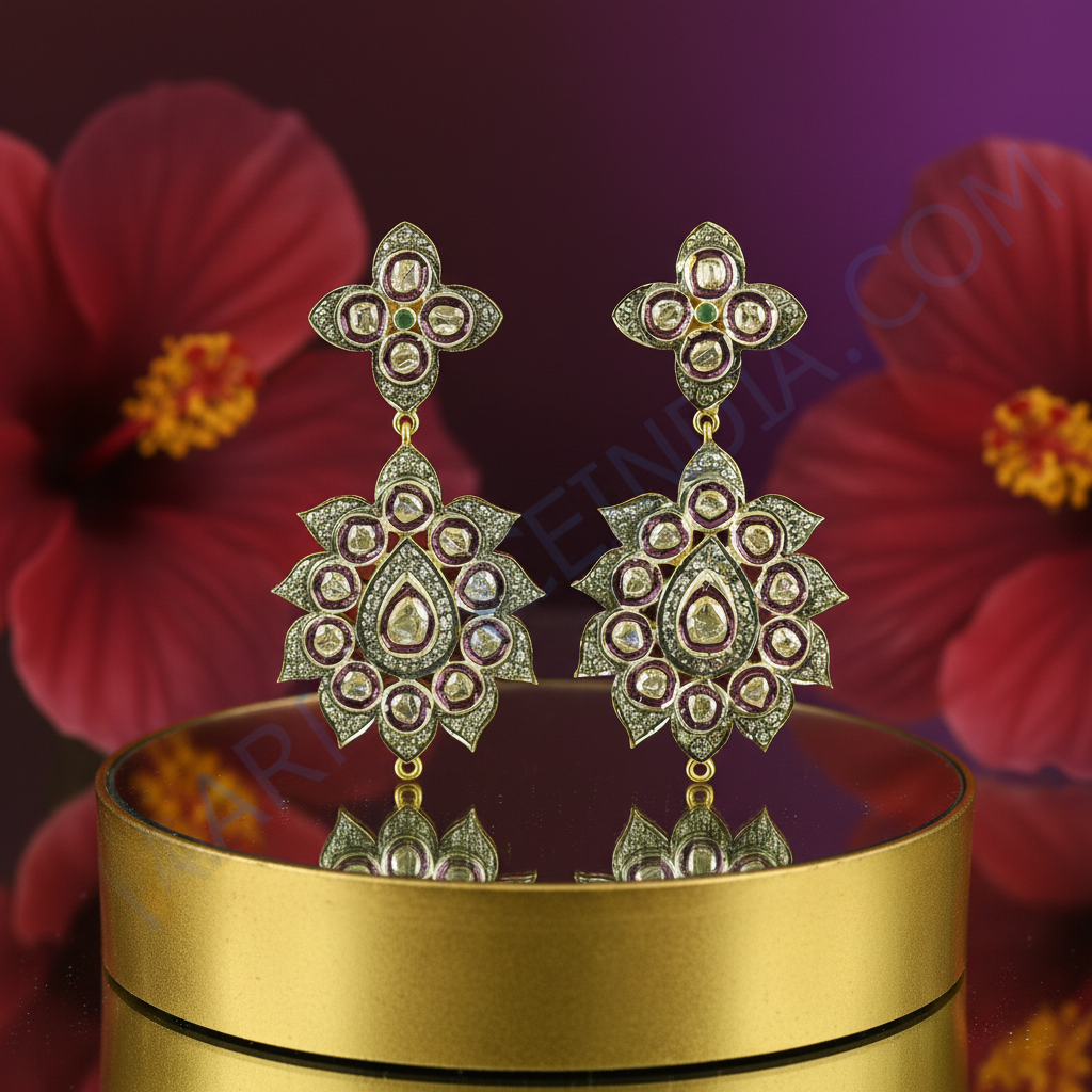 Floral diamond drop earrings for women | art palace jewelry