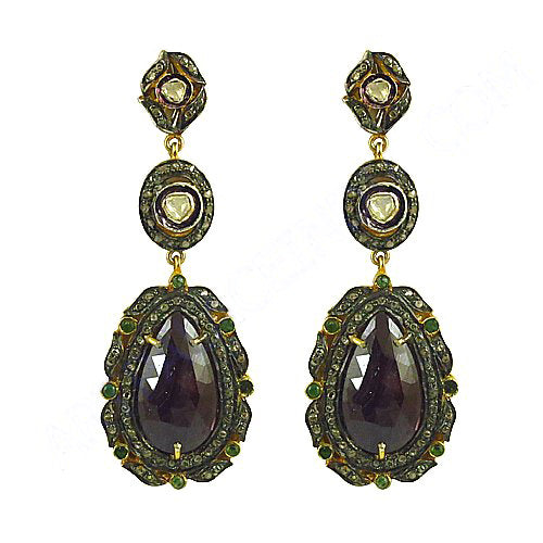Ruby & Emerald Dangle Earrings | Vintage Style Jewelry