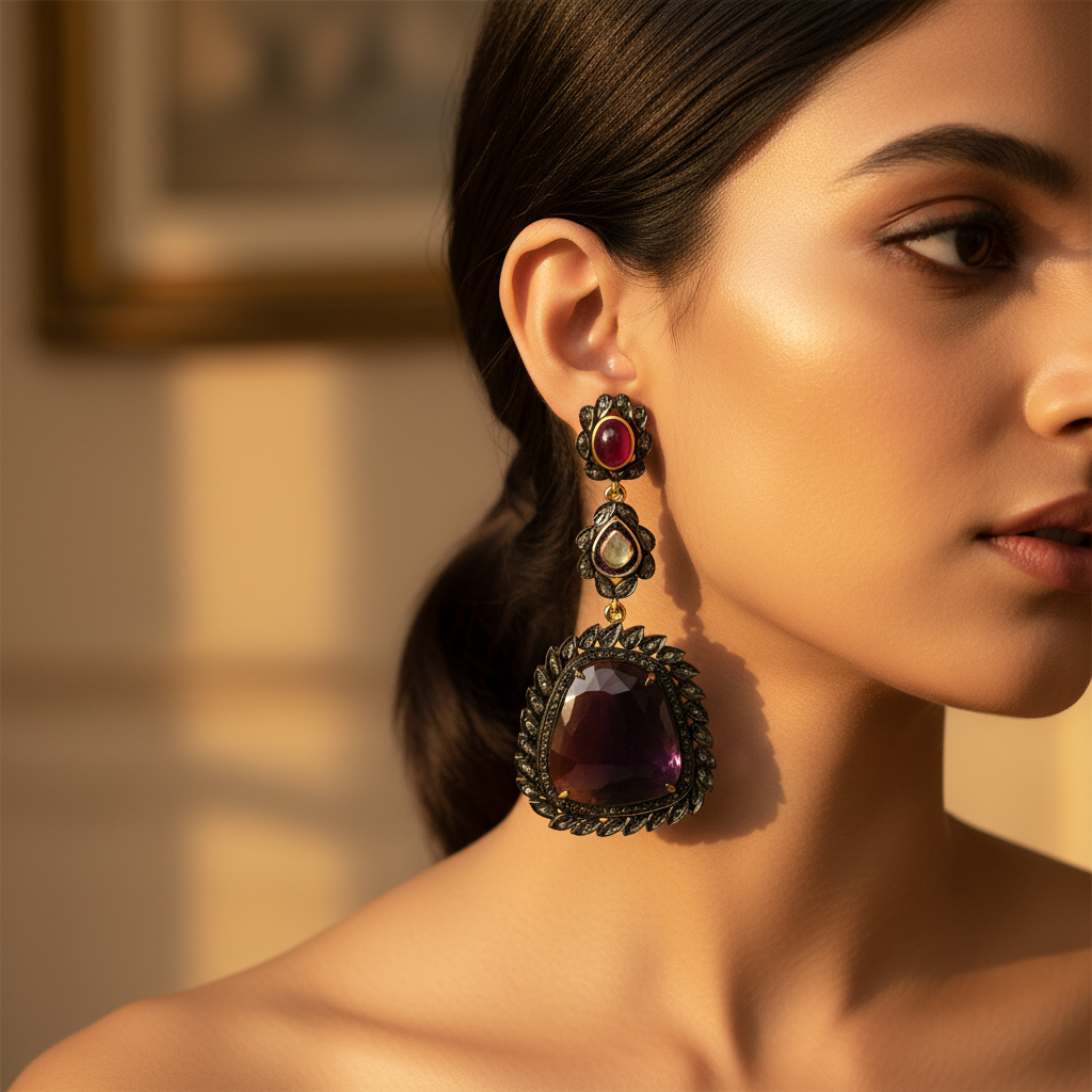 Sapphire & Ruby Drop Earrings for Women | Statement Jewelry