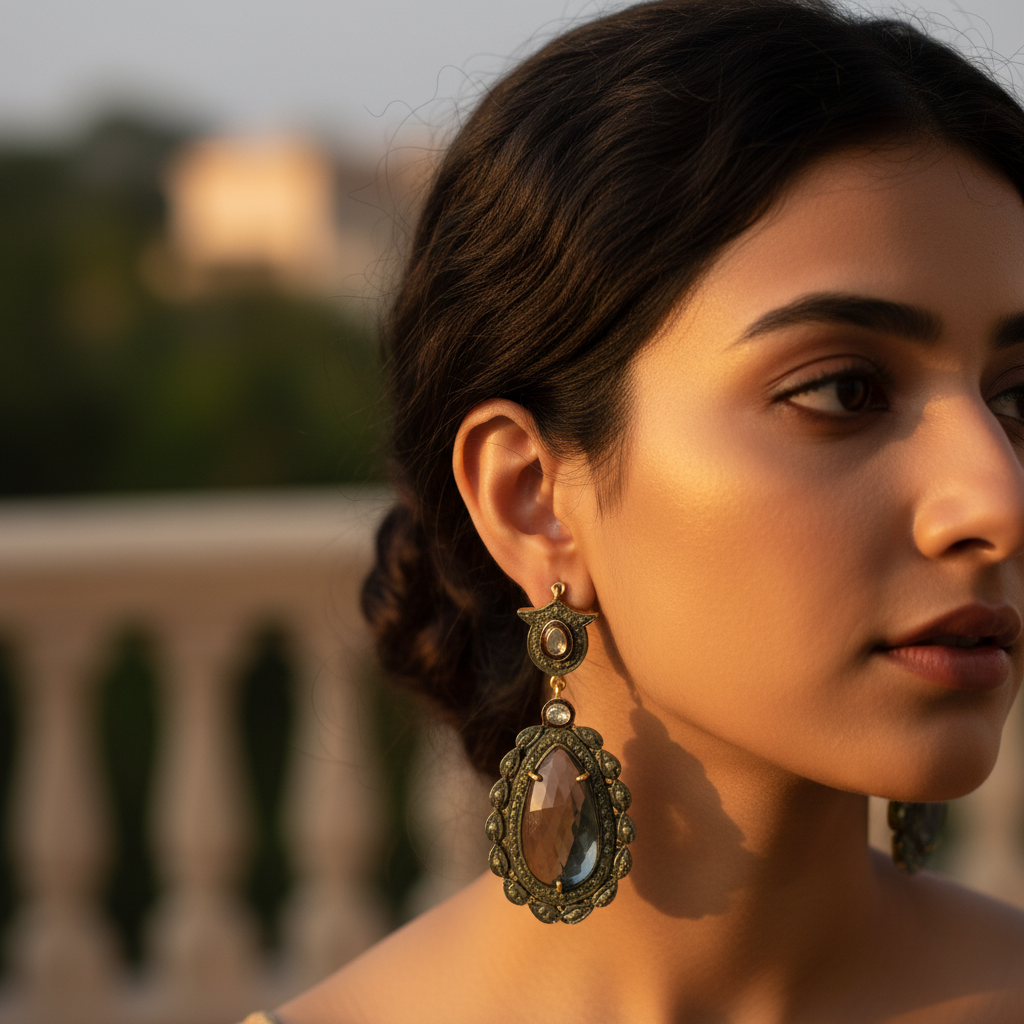 Antique Style Gemstone Drop Earrings for Women | Statement Jewelry