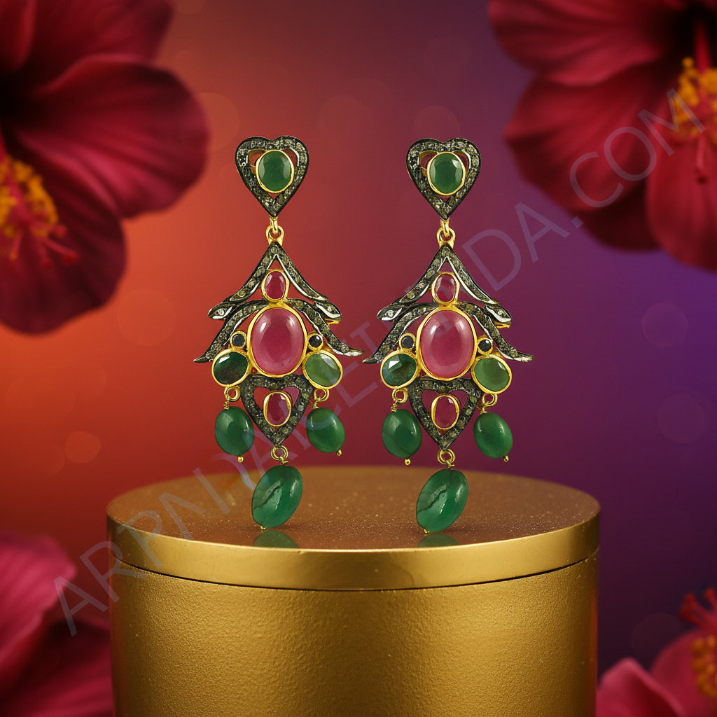 Emerald ruby earrings | gold plating plated | women's jewelry