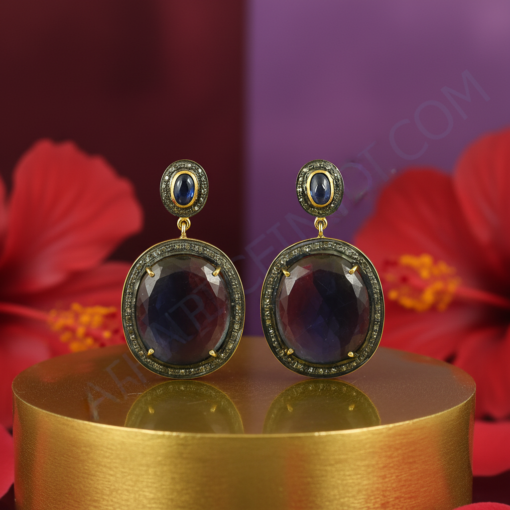 Sapphire & diamond drop earrings | gold plating plated | women's jewelry