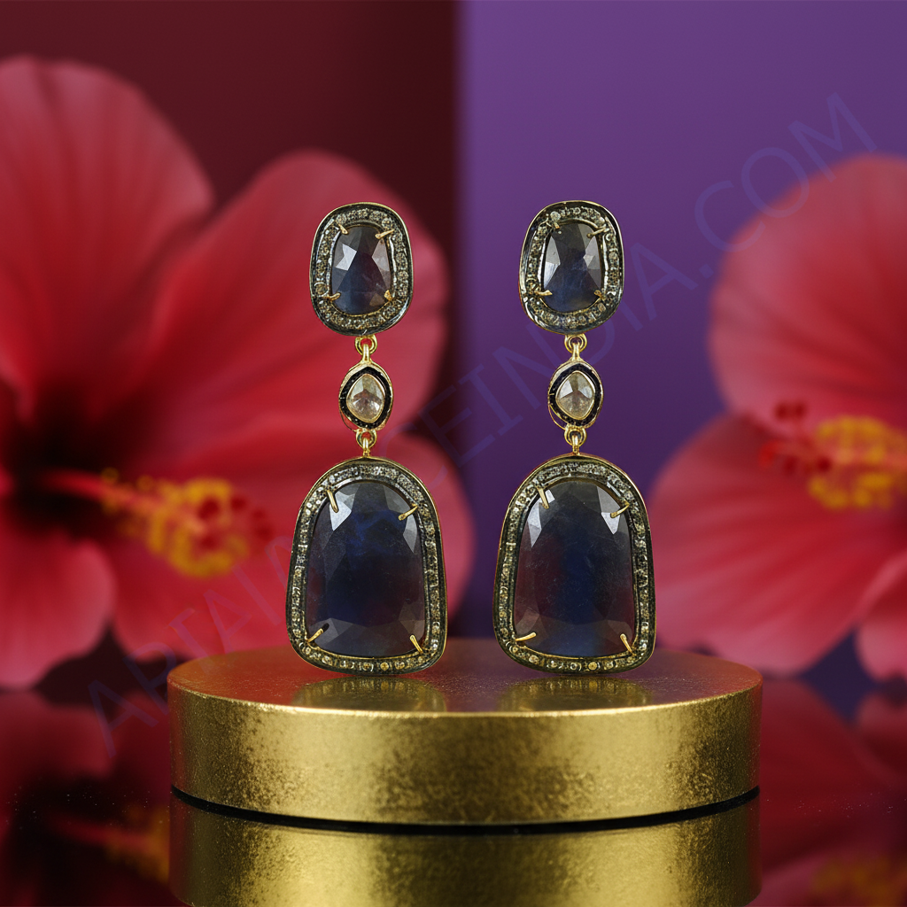 Sapphire & Diamond Drop Earrings for Women | Statement Jewelry