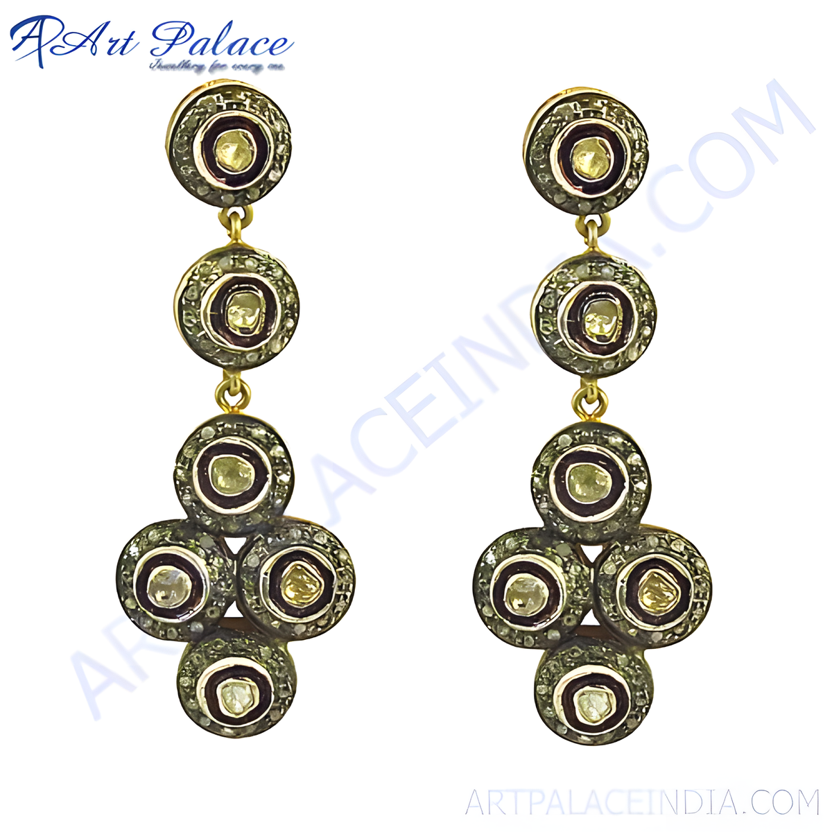 Gold plating dangle earrings with diamonds, elegant and sparkling, perfect for women