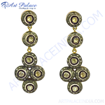 Load image into Gallery viewer, gold plating dangle earrings with diamonds, elegant and sparkling, perfect for women.
