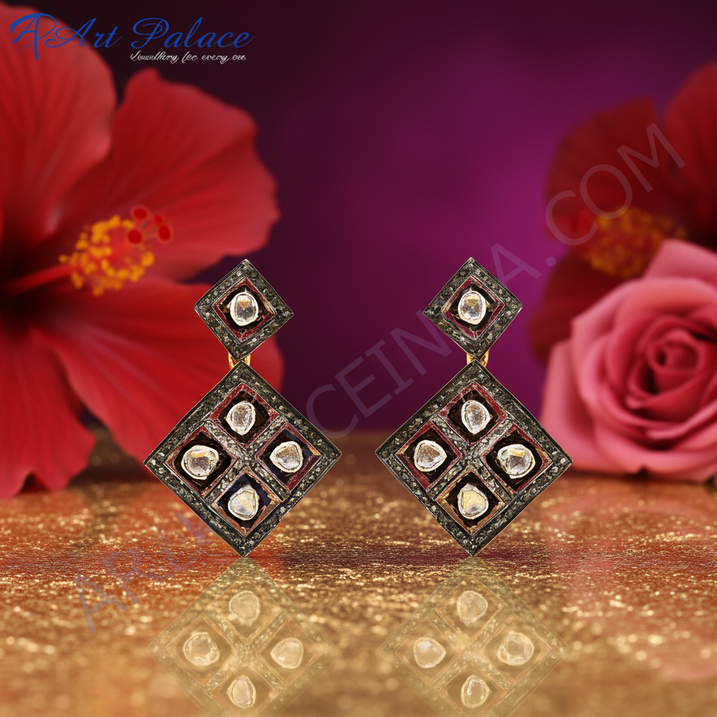 Diamond earrings for women | black rhodium jewelry | gift