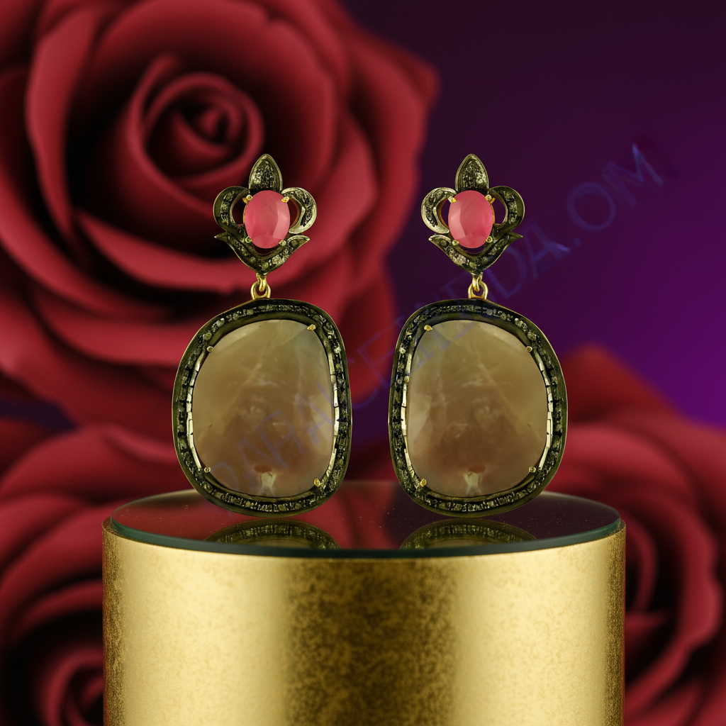 Ruby & diamond dangle earrings | gold plating finish | women's jewelry