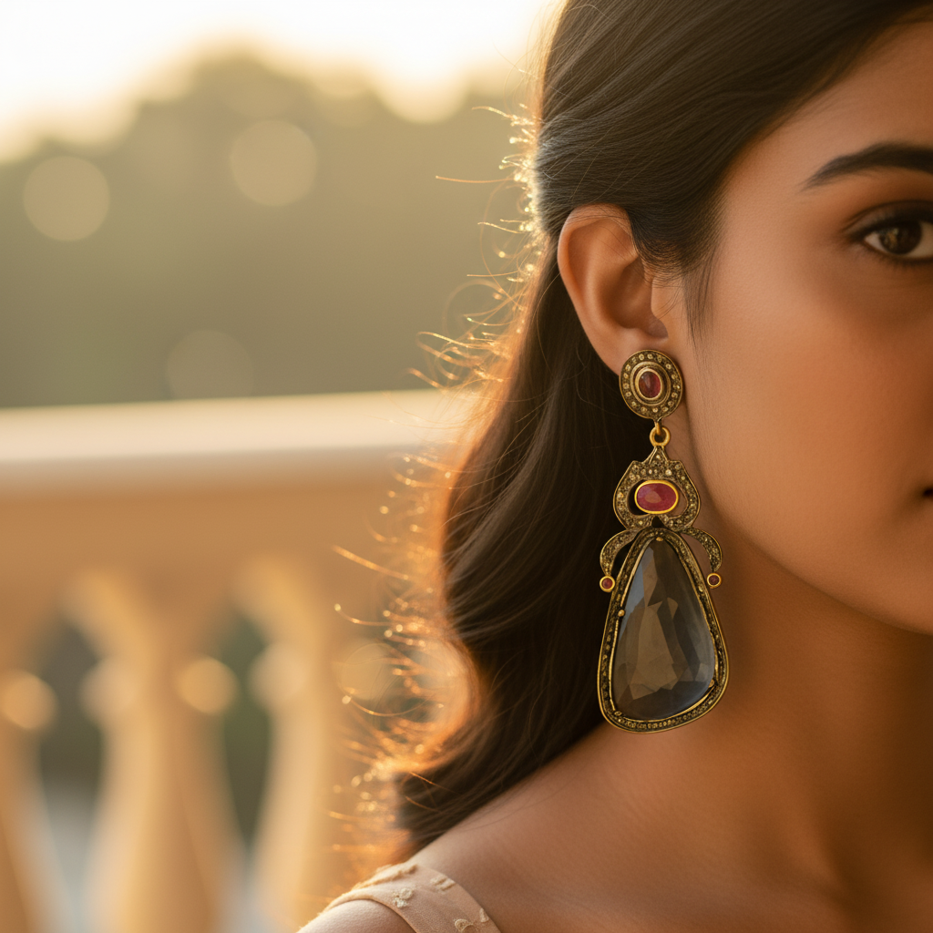 Sapphire & Ruby Drop Earrings | gold plating-Plated Jewelry | For Women