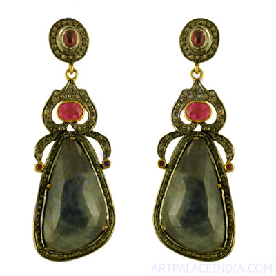 Sapphire & Ruby Drop Earrings | gold plating-Plated Jewelry | For Women