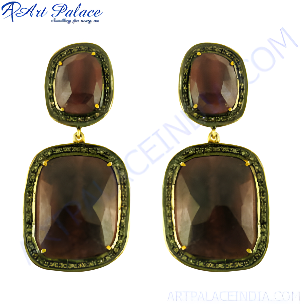 Gold plating finish dangle earrings with large, square cut ruby gemstones, perfect for women