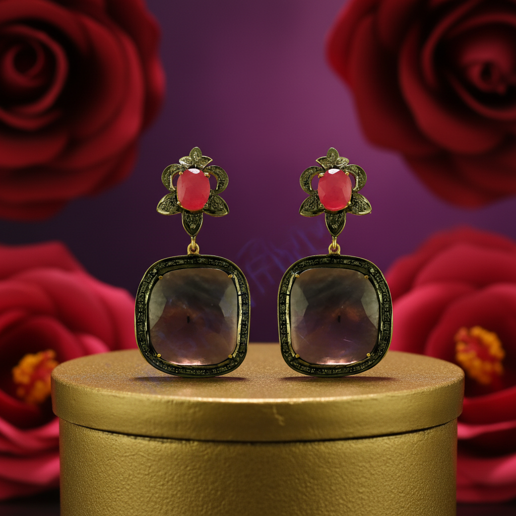 gold plating Ruby Quartz Earrings | Dangle Drop Earrings | Women's Jewelry