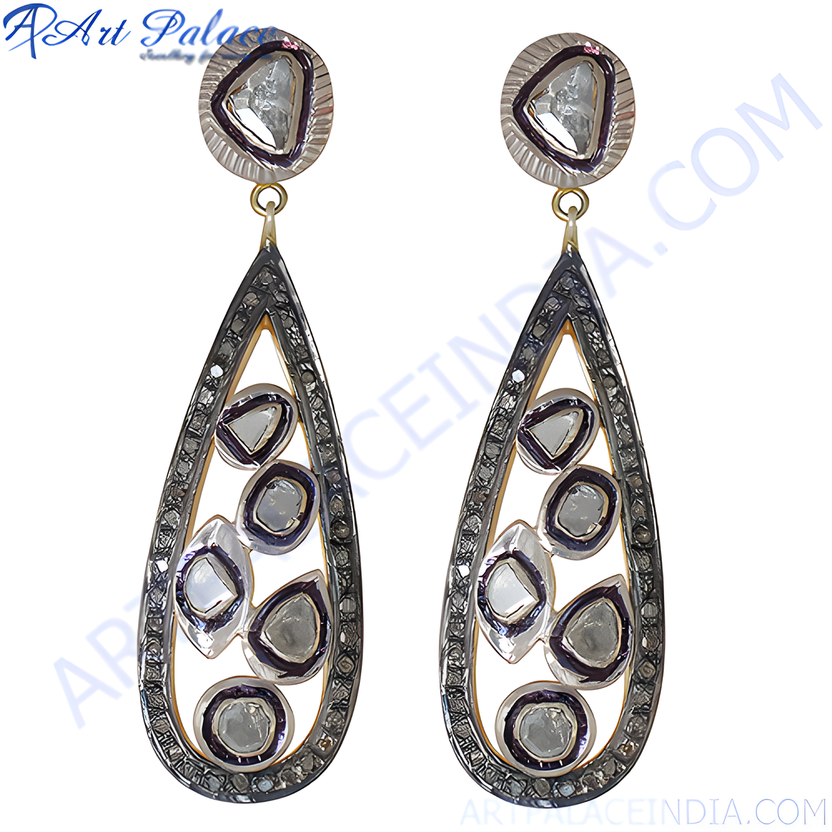 Silver teardrop drop earrings with diamonds, elegant and sparkling, perfect for women