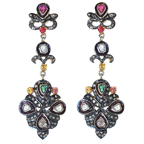 Vintage Ruby Emerald Diamond Earrings | Dangle Earrings for Women