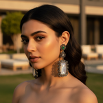 Load image into Gallery viewer, Moonstone Drop Earrings with Emerald Accents | Women's Jewelry
