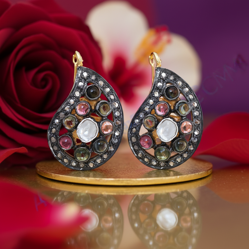 Multi gemstone teardrop earrings | silver earrings for women