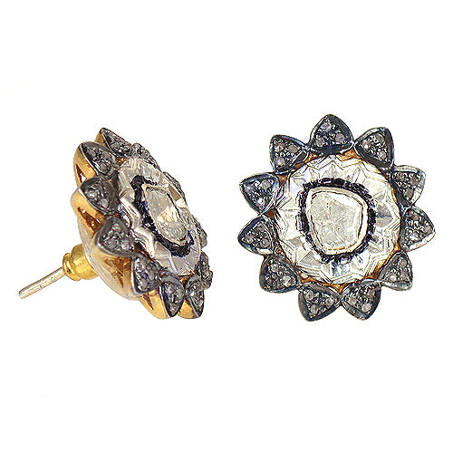 gold plating & Diamond Flower Stud Earrings | Women's Jewelry Gift