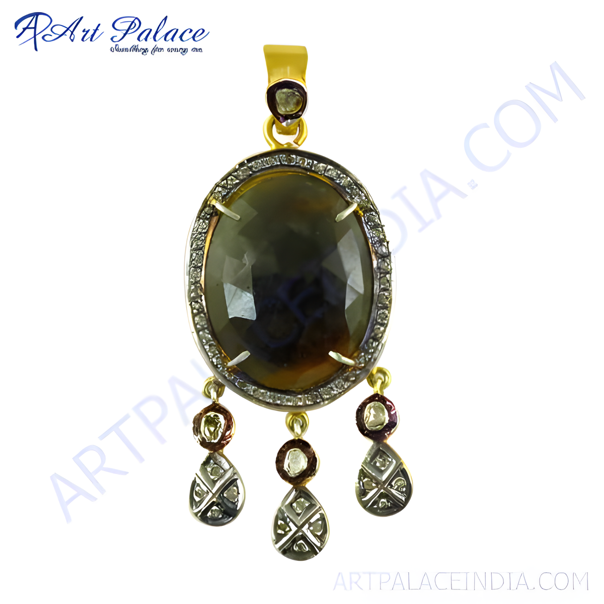 Gold plating pendant necklace with an oval sapphire gemstone and diamond accents, a luxury jewelry piece