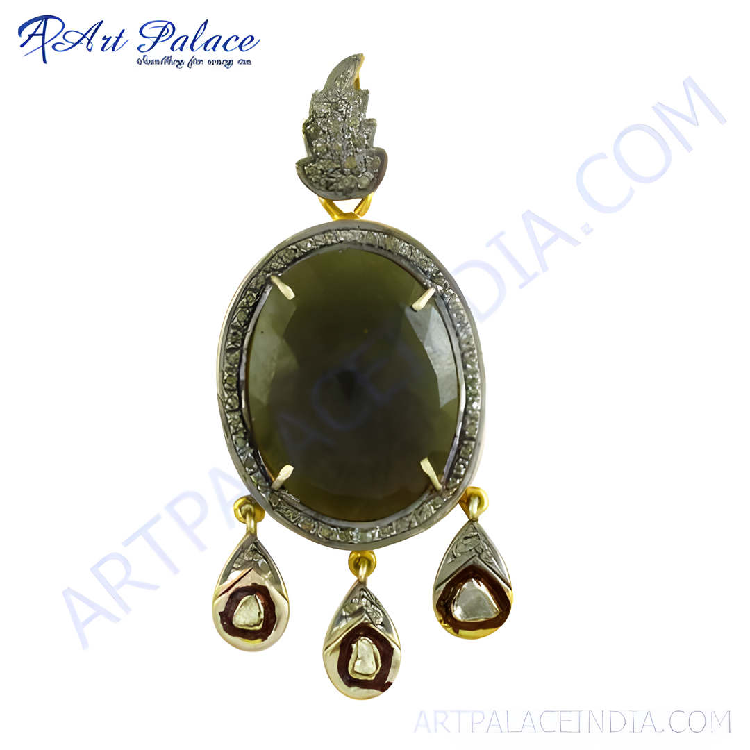 A stunning gemstone pendant with diamond accents and teardrop pendants, crafted with care.