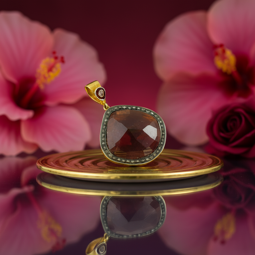 Gold plating ruby pendant necklace for women | gemstone jewelry gift