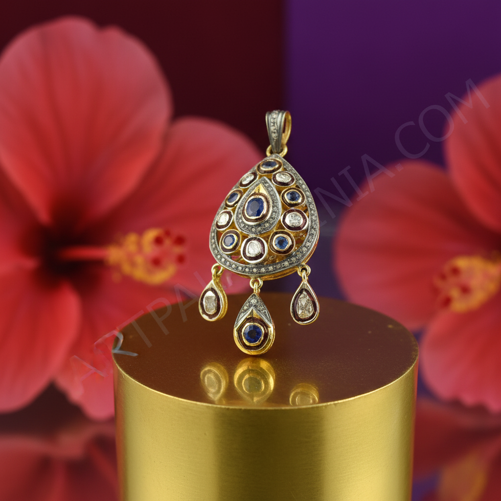 Gold plating sapphire & diamond pendant for women | luxury jewelry