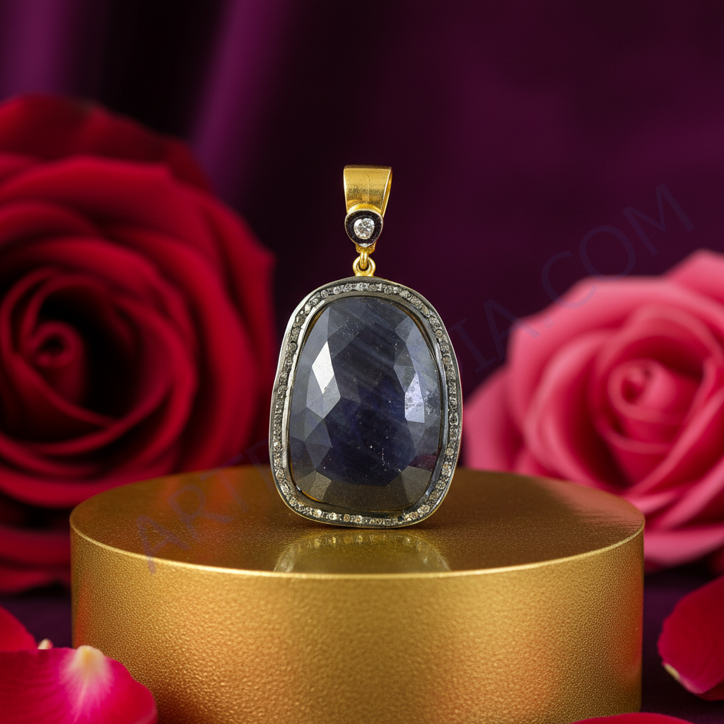 Sapphire & diamond pendant necklace | gold plating plated silver | women's gift