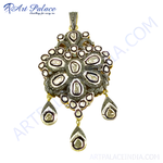 Load image into Gallery viewer, Vintage style diamond pendant featuring a flower-like design with teardrop dangles, crafted in a silver-tone metal.
