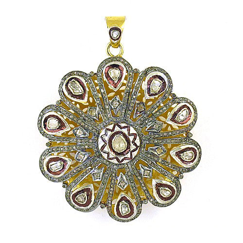 Floral Diamond Pendant Necklace | Yellow gold plating Finish | Women's Gift
