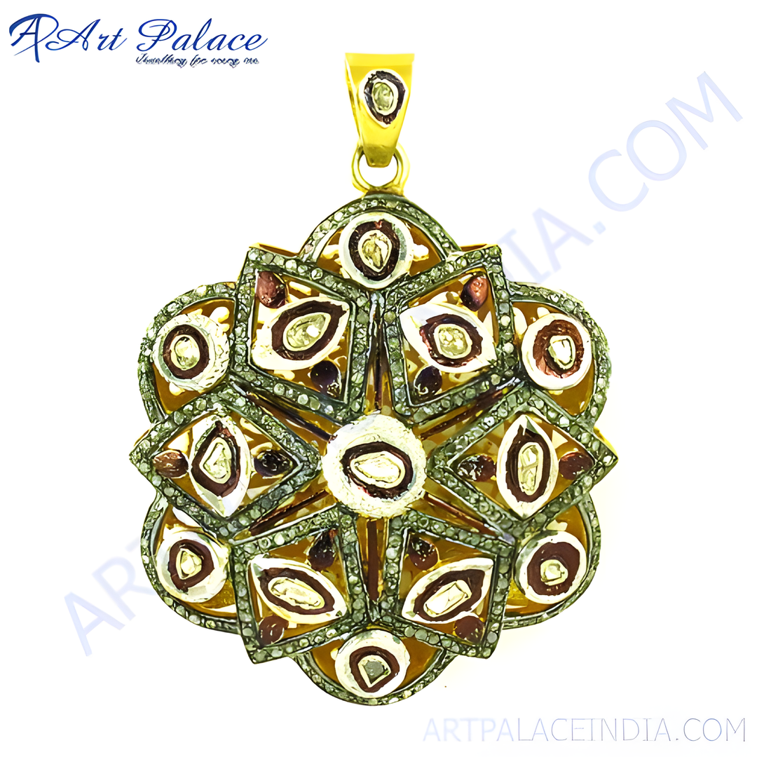 gold plating diamond floral pendant necklace, featuring intricate diamond and gold plating design.
