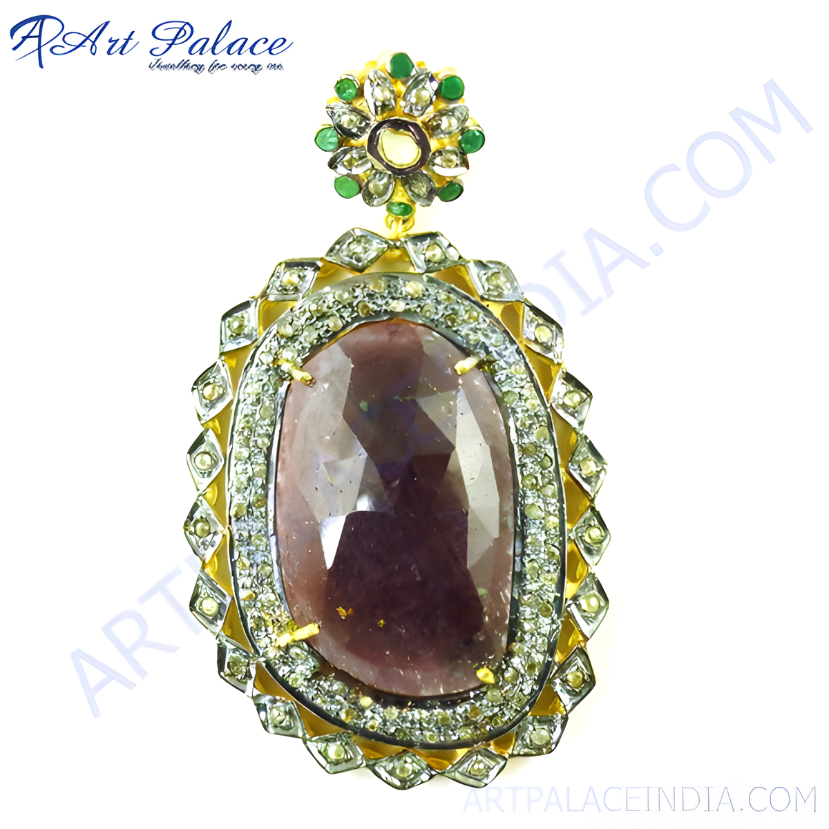 Sapphire and diamond pendant necklace, featuring a large purple sapphire gemstone and diamond accents, for women