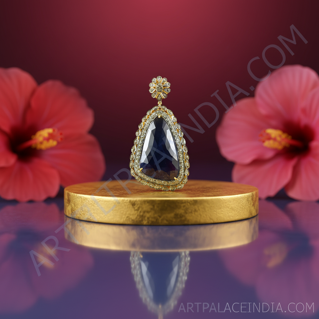 Sapphire pendant necklace | antique gold plating finish | women's jewelry