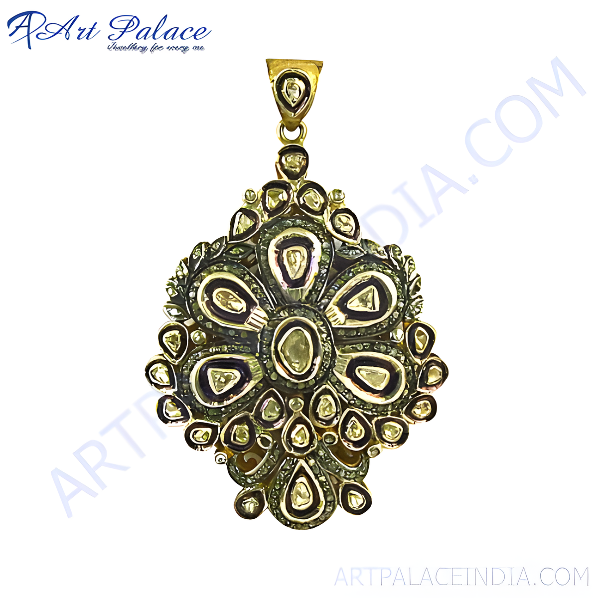 Gold plating floral diamond pendant with intricate detailing for women