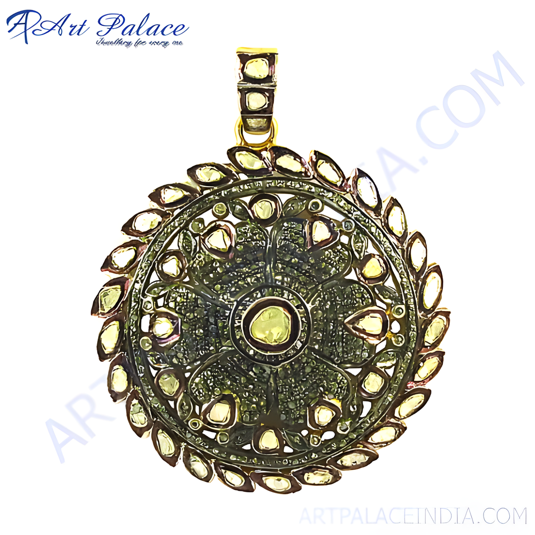 Silver filigree pendant with gemstones, vintage style necklace, oxidized silver finish, unique jewelry gift