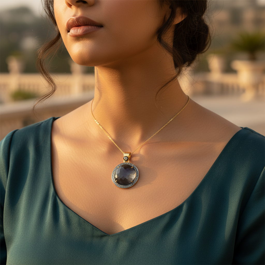 Sapphire & diamond pendant for women | daily wear necklace