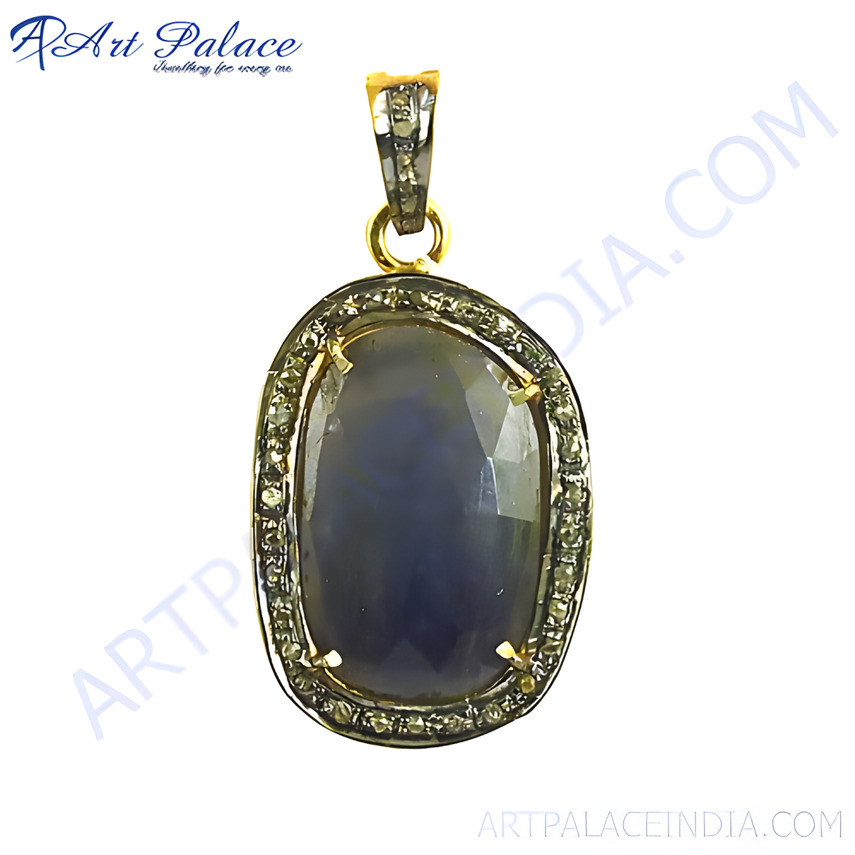 Oval sapphire and diamond pendant in gold plating setting