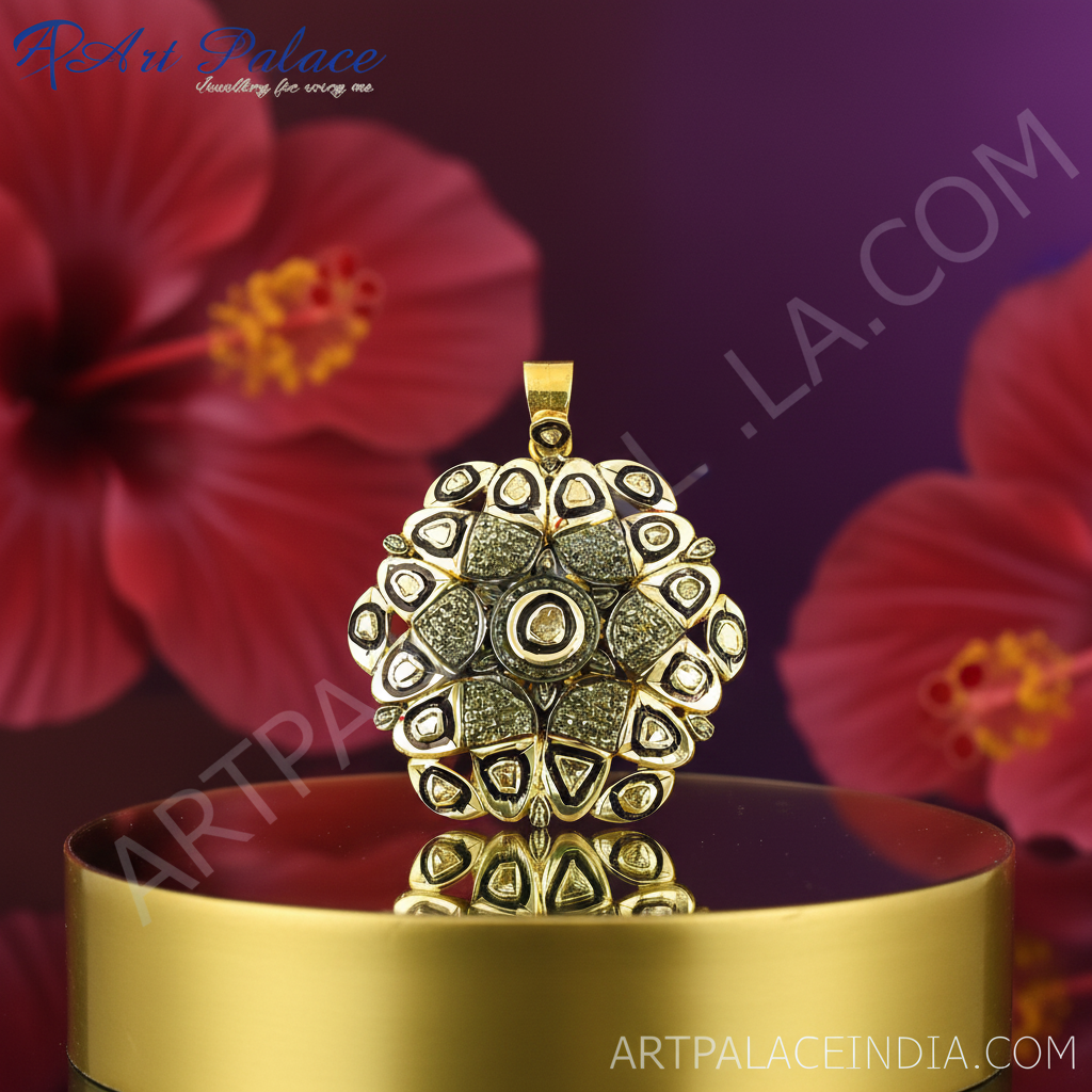 gold plating Diamond Cluster Pendant | Floral Design | Women's Jewelry