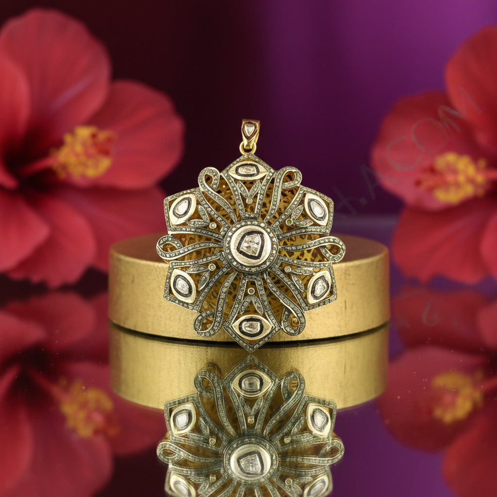 Gold plating filigree diamond pendant for women | luxury jewelry gift