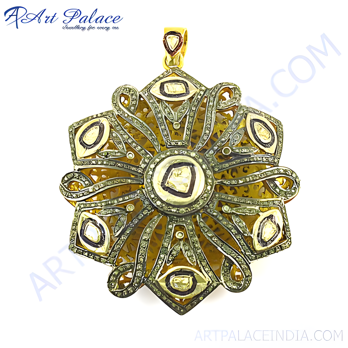 Gold plating filigree diamond pendant with intricate design and sparkling diamond accents, ideal for luxury gifts