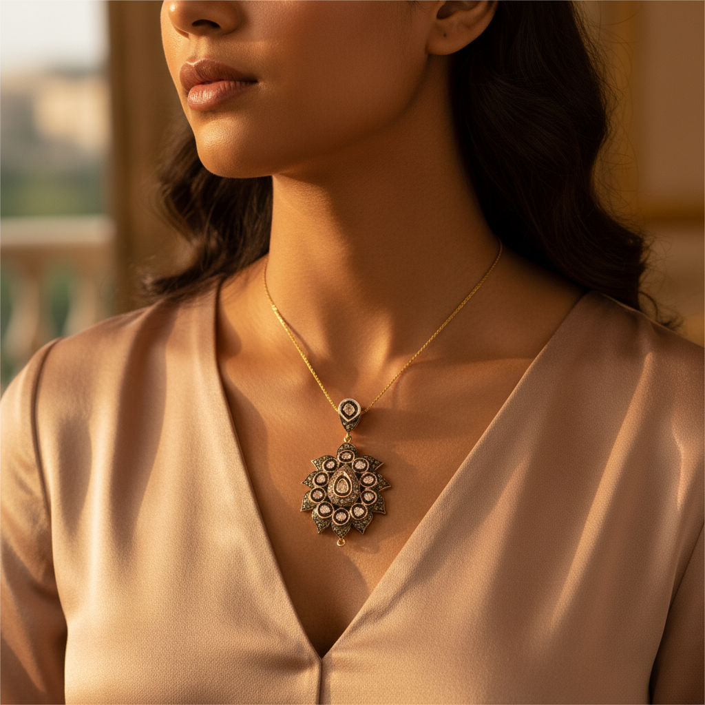 Vintage Style Diamond Pendant | Floral Design | For Women