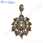 Load image into Gallery viewer, Vintage style diamond floral pendant with detailed design and gemstone accents.

