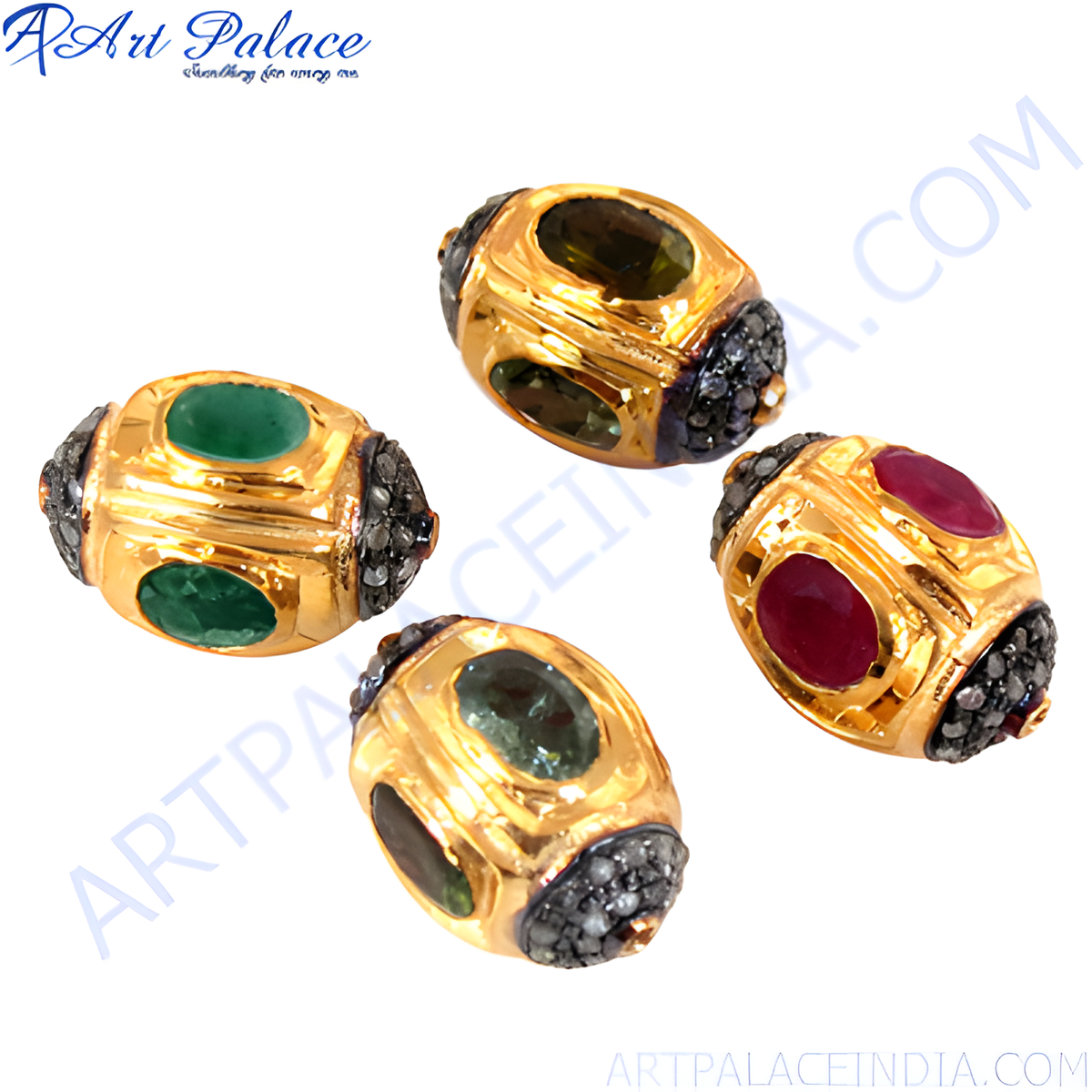 Gold plating gemstone beads with emerald and ruby for jewelry making