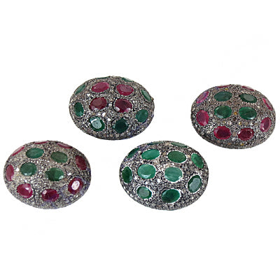 Silver Ruby & Emerald Gemstone Beads for Jewelry | Unique Gifts