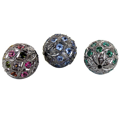 Gemstone Beaded Ball Bead | 925 Sterling Silver | For Jewelry Making