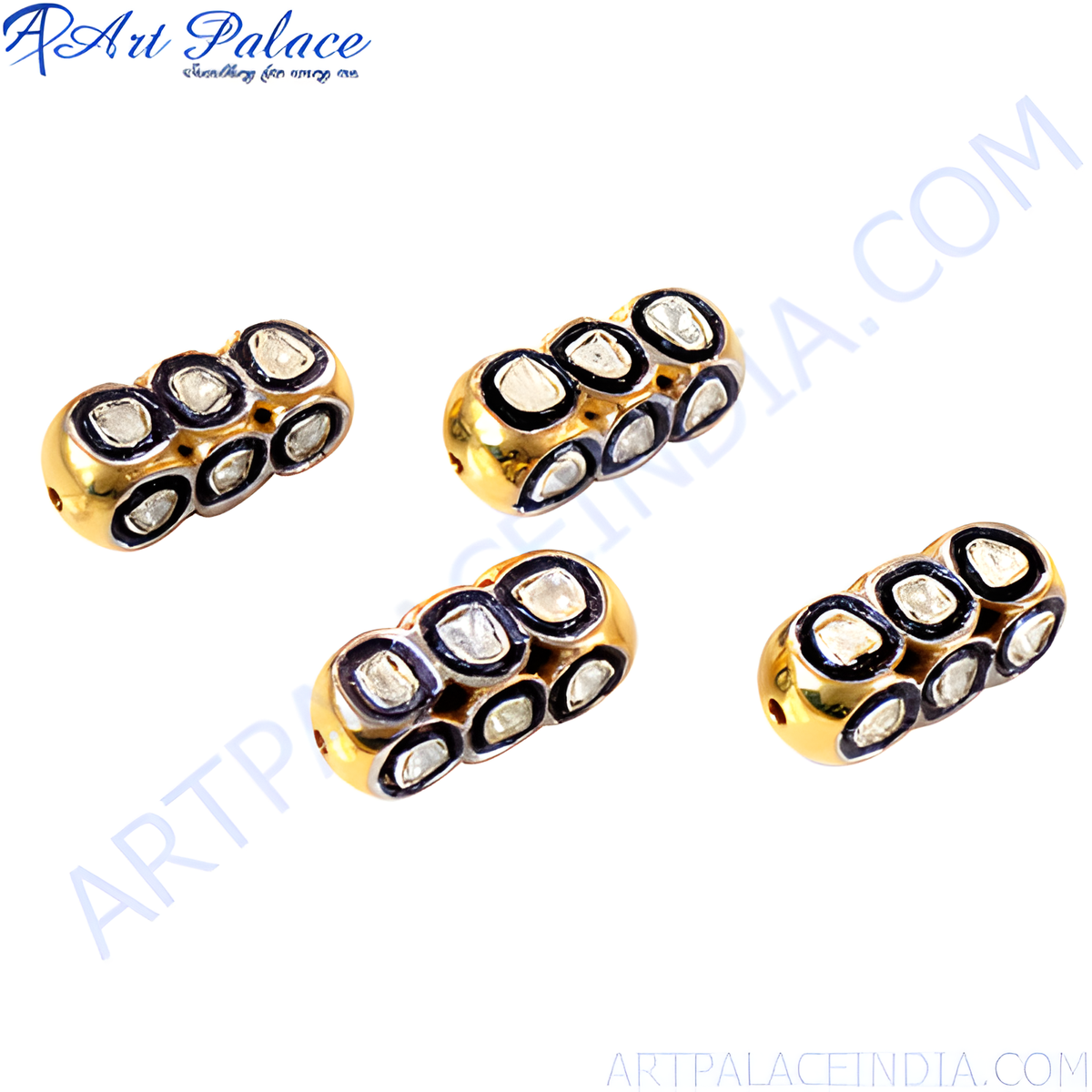 Gold plating beads with black accents and set with white diamonds