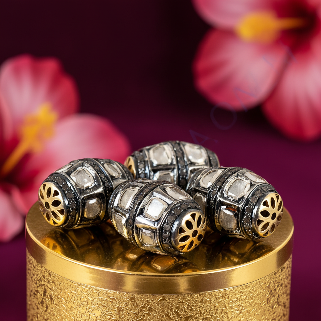 Beaded diamond cut beads for jewelry making | gold plating & silver design