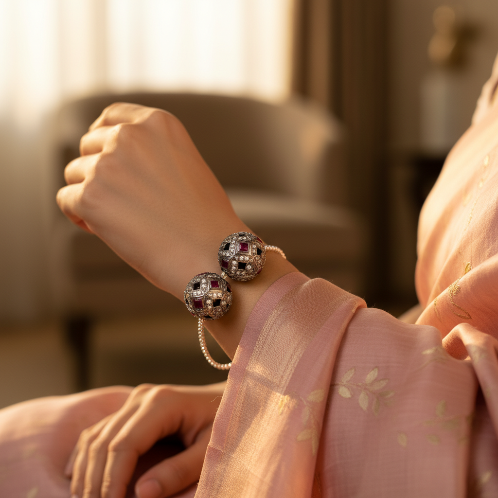 Silver ruby & onyx bead jewelry for women | luxury gift