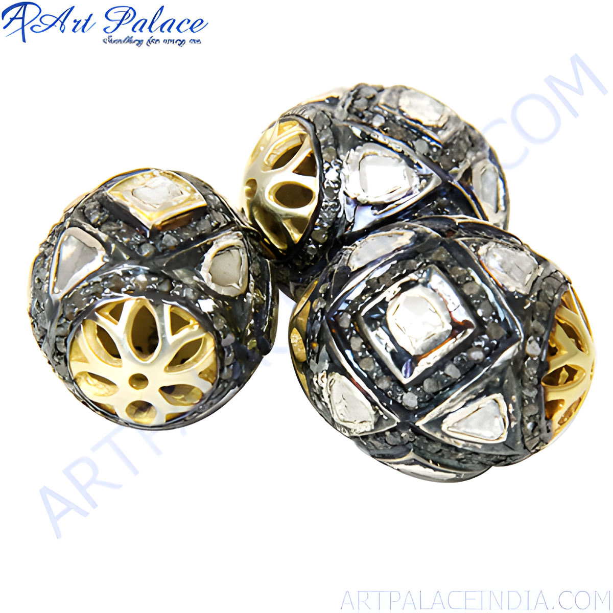 Gold plating and diamond beads with intricate designs, perfect for luxury jewelry making