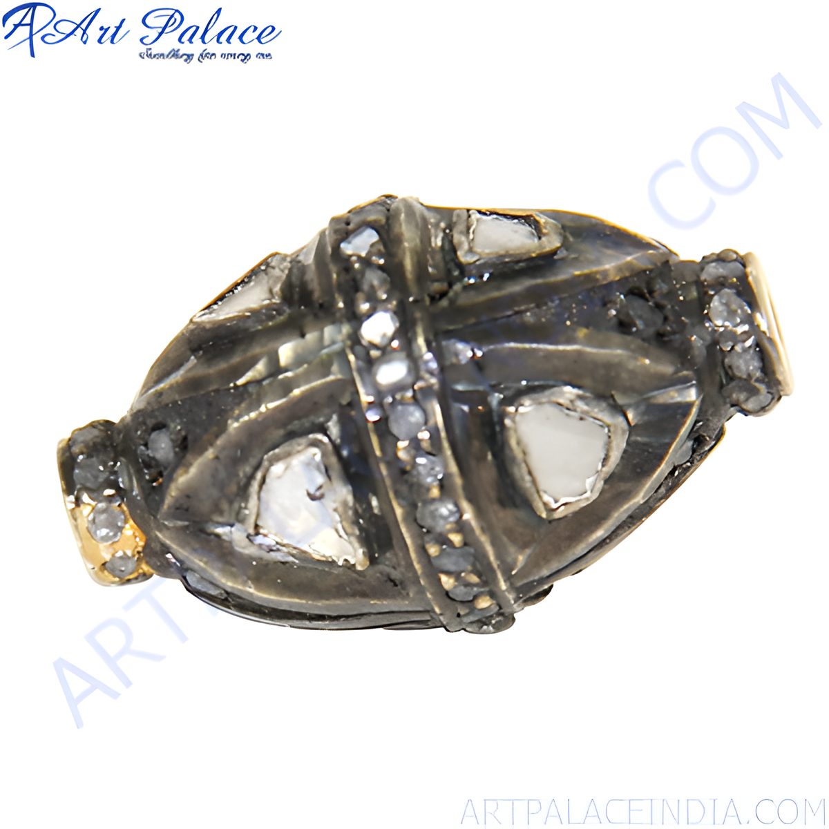 Oxidized silver bead with diamond accents