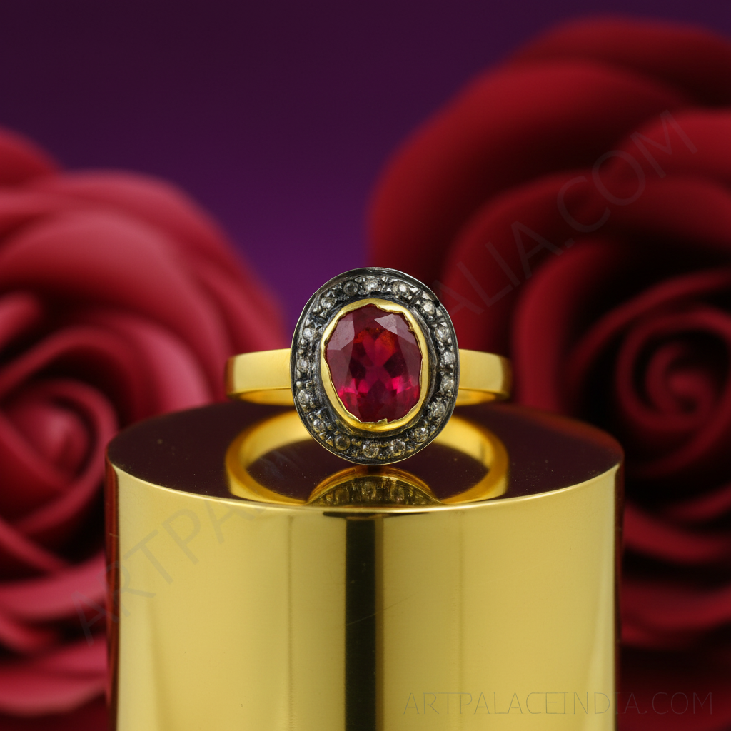 Ruby & diamond ring for women | gold plating plated cocktail ring